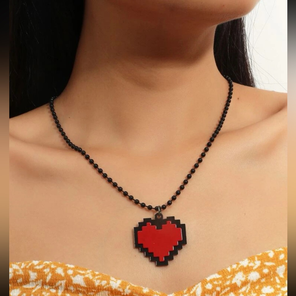 Awesome Pixilated Heart Ball Chain Necklace 30$
